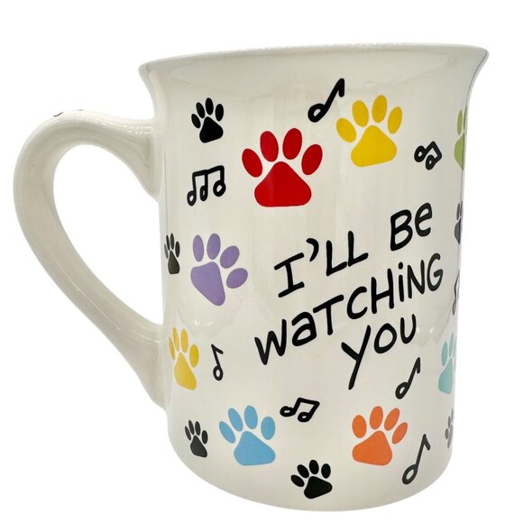 Dog-Themed Ceramic Mug With Colorful Paw Prints & Notes I’ll be Watching You - Picture 3 of 6